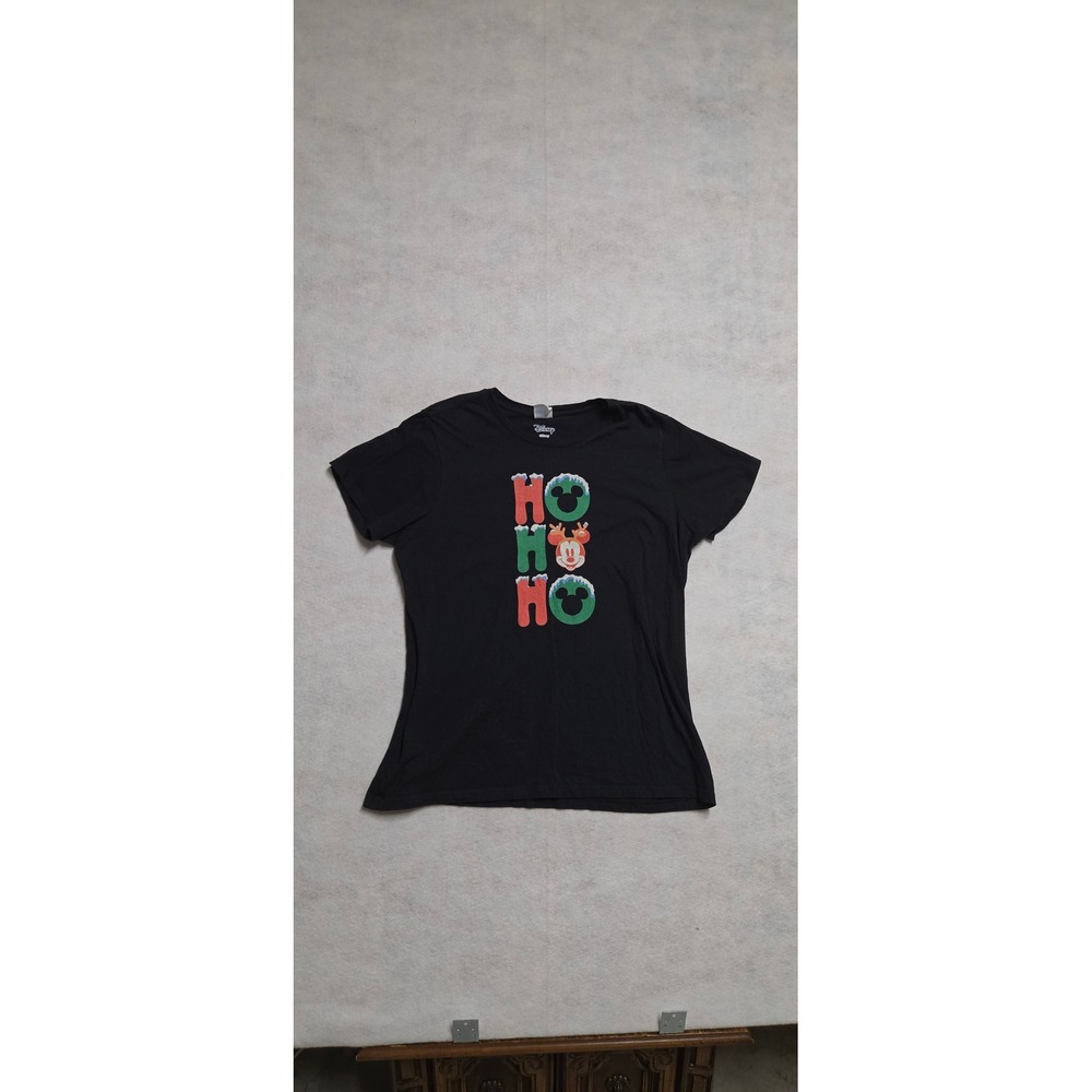 Disney Port & Company Ho Ho Ho Mickey Mouse Christmas T-Shirt XL Black Womens